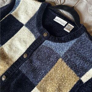 Croft & Barrow Navy and Cream Plaid Cardigan
